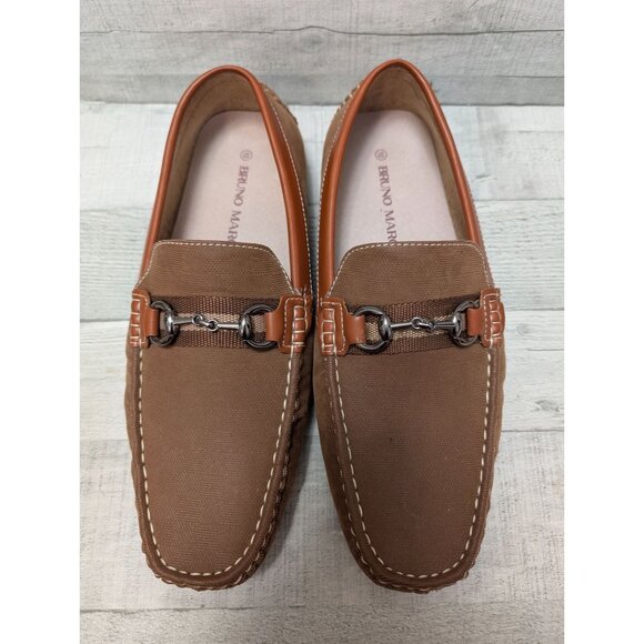Mens Bruno Marc Brown Slip-On Loafers With Metal Buckle Accent Size 10 - Picture 1 of 7